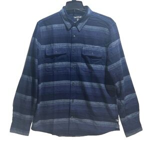 Toad&Co Mens Blue Striped Long Sleeve Button Up Flannel Shirt Size Medium‎ NEW